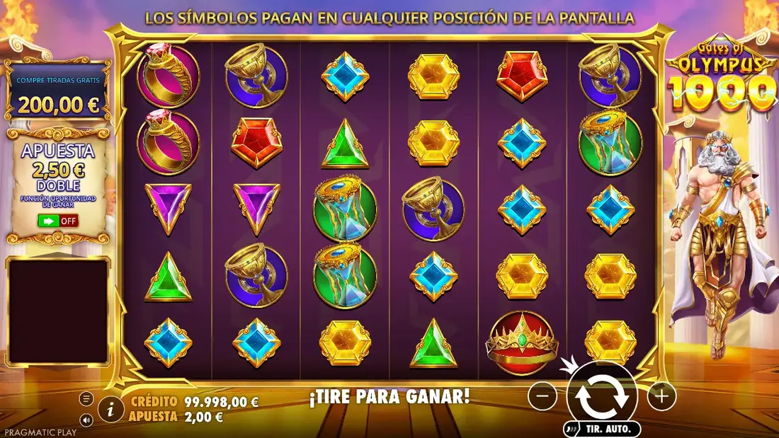 Un giro de Gates of Olympus 1000 en la demo